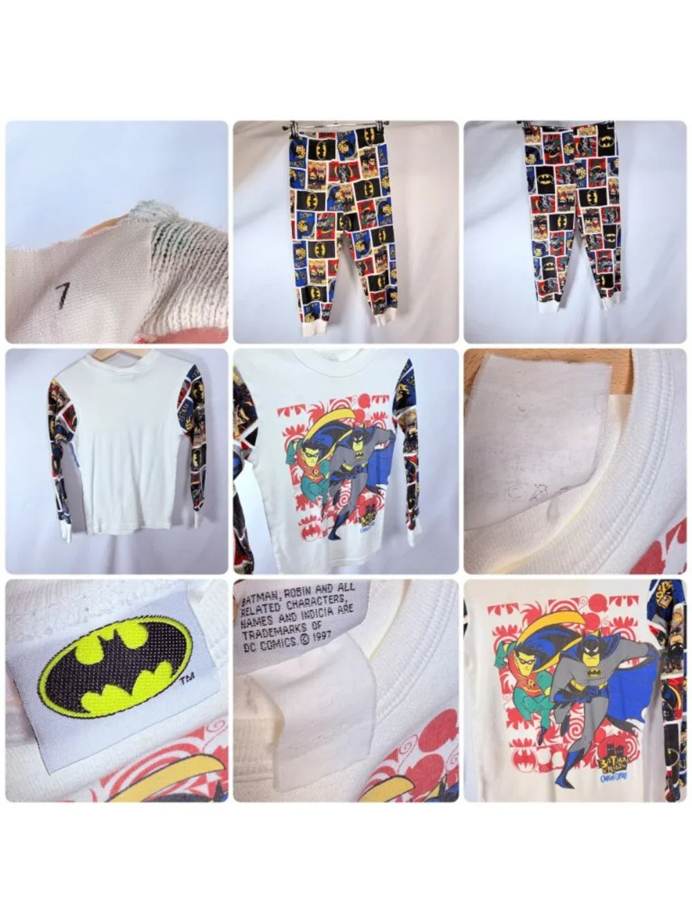 Vintage 1990s 90s Batman Robin AOP Long Sleeve Pajamas PJ Pajama Set 5 - 6